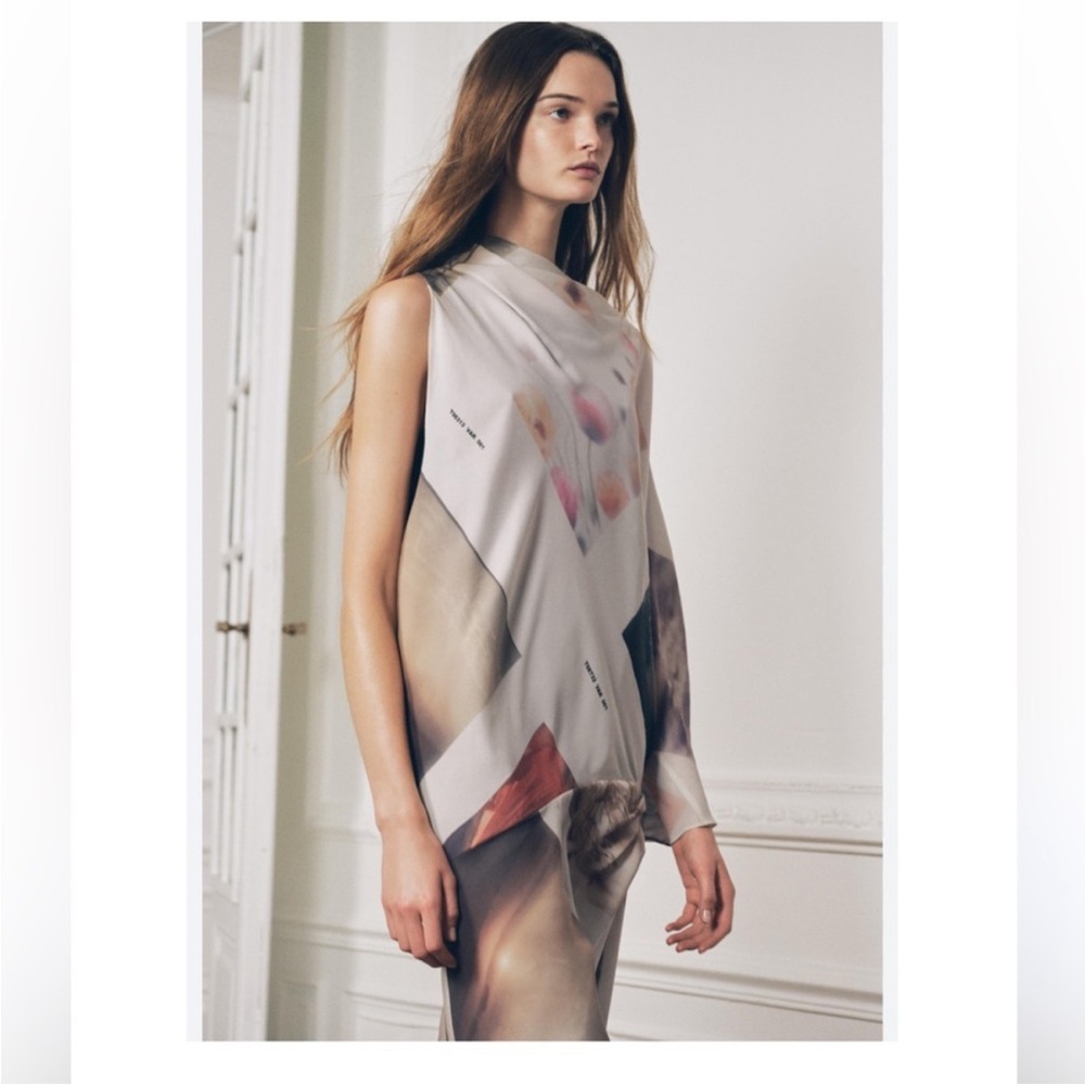 ZARA ZW COLLECTION PRINTED ASYMMETRIC DRESS Abstract Print Large NWT - Picture 4 of 10